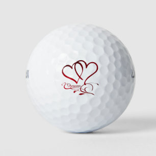 Forever Hearts Red on White Golfball