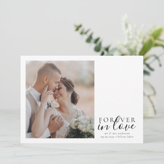 Forever in der Liebe Kalligrafie Hochzeitsszenario Dankeskarte (Stehend Vorderseite)