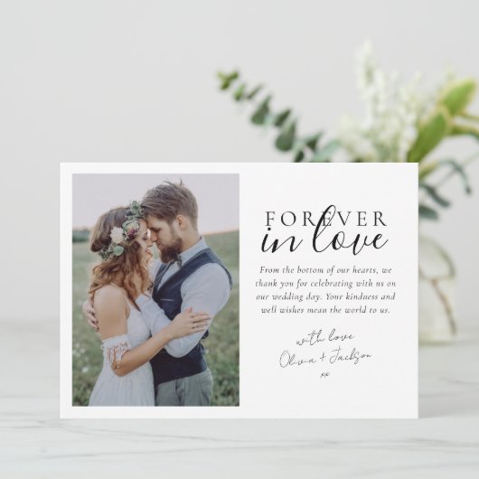 Forever in der Liebe Kalligrafie Hochzeitsszenario Dankeskarte (Stehend Vorderseite)