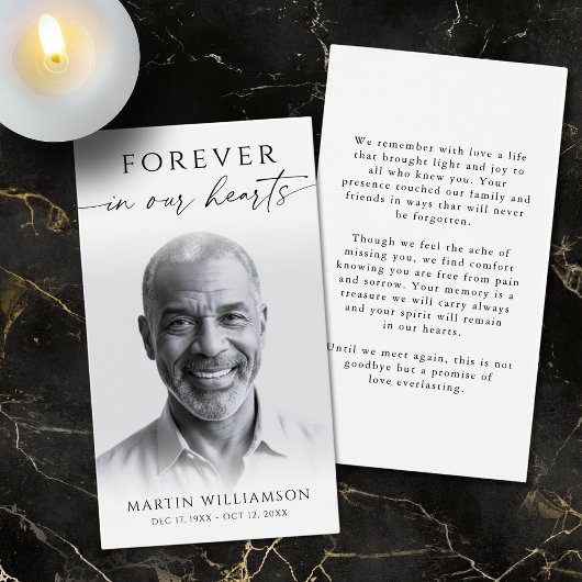 Forever in Hearts Photo Simple Funeral Prayer Card