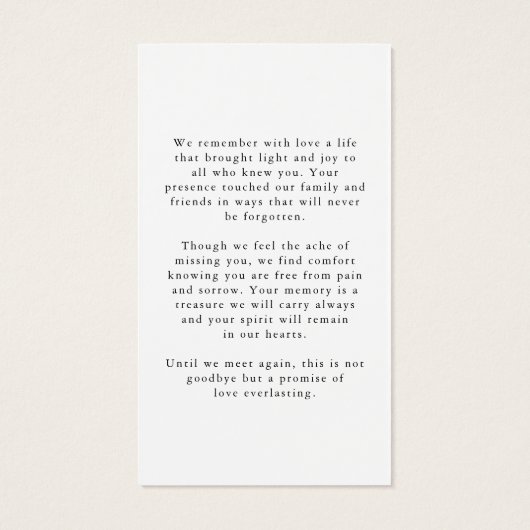 Forever in Hearts Photo Simple Funeral Prayer Card (Rückseite)