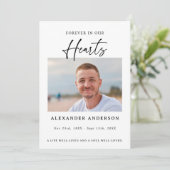 Forever in Our Hearts Black White Memorial Funeral Dankeskarte (Stehend Vorderseite)