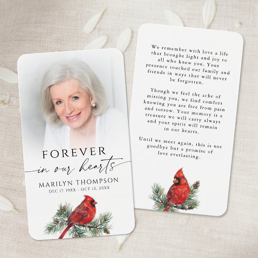 Forever in Our Hearts Cardinal Funeral Prayer Card