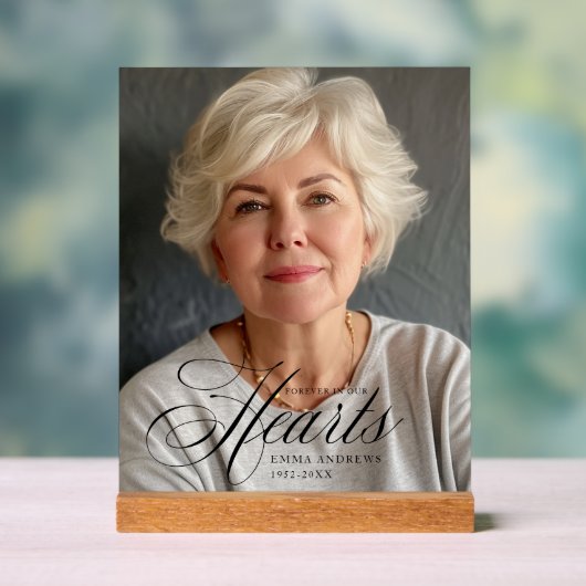 "Forever in Our Hearts" Foto Beerdigung Gedenkstät Acrylschild (Neutral)