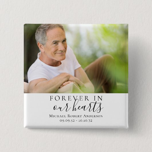 Forever in Our Hearts Foto Beileid Memorial Button (Vorderseite)