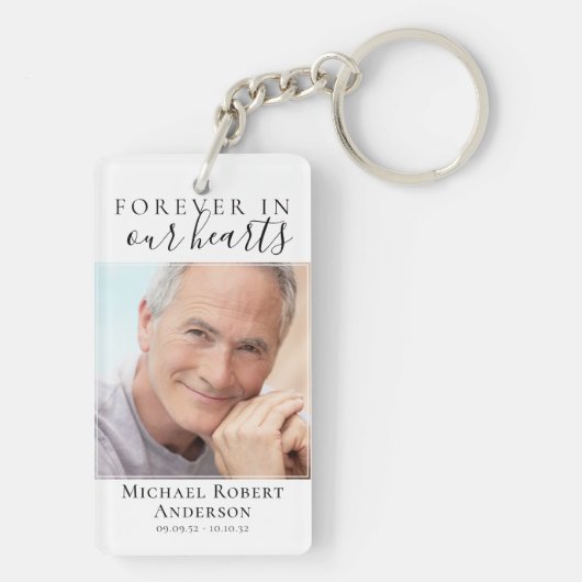 Forever in Our Hearts Foto Beileid Memorial Schlüsselanhänger (Rückseite)