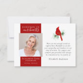 Forever in Our Hearts Kardinal Foto Beileid Dankeskarte (Vorderseite)