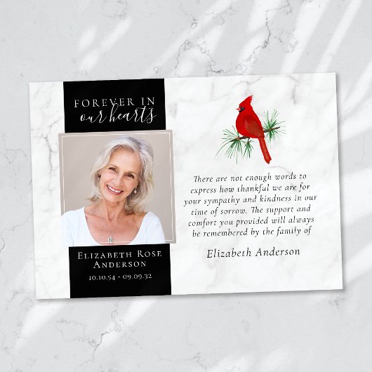 Forever in Our Hearts Kardinal Foto Beileid Dankeskarte