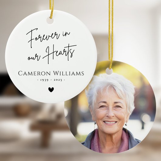 Forever in our hearts memorial photo modern white keramik ornament