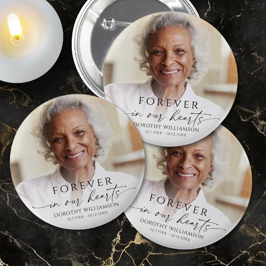 Forever in Our Hearts Memorial Photo Personalized Button