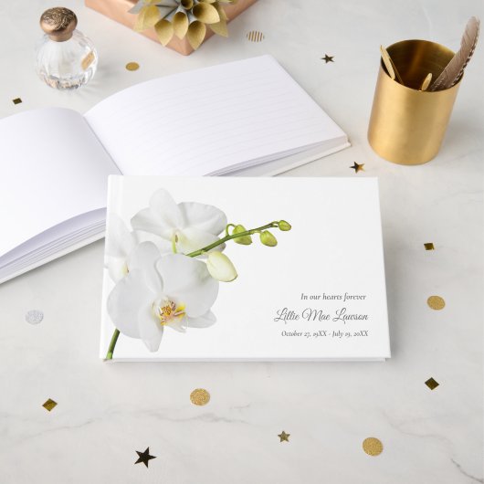 Forever in our Hearts Orchid Funeral Memorial Gästebuch (Vorderseite Offen)