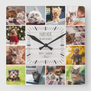 Forever in our Hearts Pet Farmhouse Photo Collage Quadratische Wanduhr