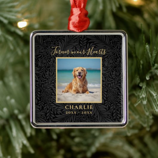 Forever in our Hearts Pet Memorial Name Photo Ornament Aus Metall (Baum)