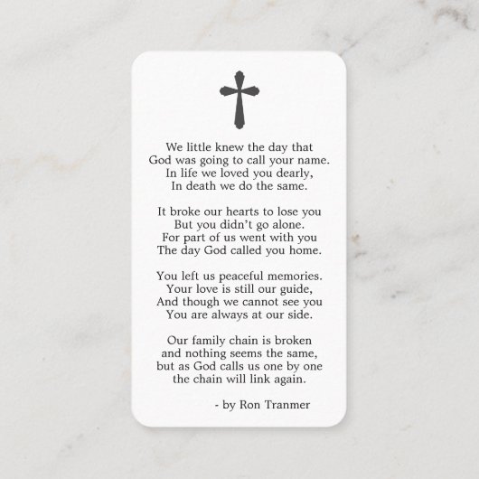 Forever in our Hearts Photo Prayer Card Visitenkarte (Rückseite)