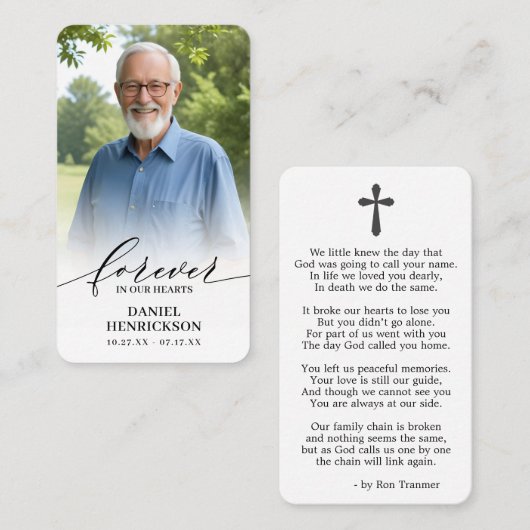 Forever in our Hearts Photo Prayer Card Visitenkarte (Vorne/Hinten)