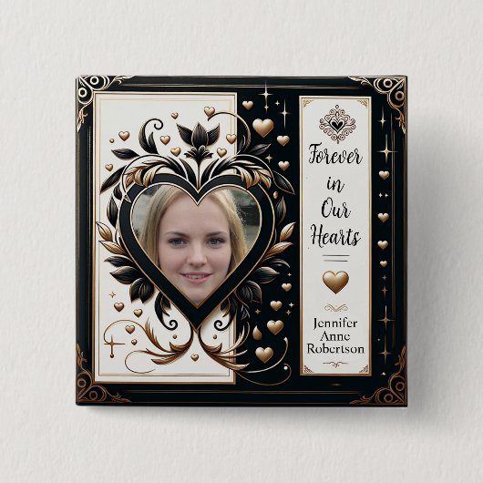 Forever in unserem Hearts Foto Memorial Button (Vorderseite)
