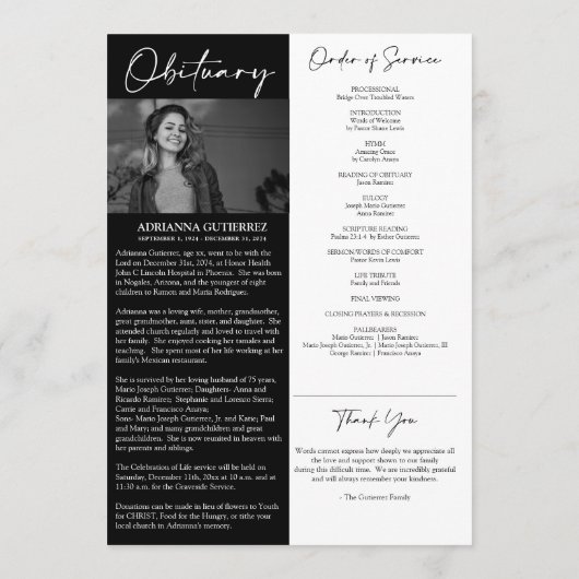 Forever in unserem Hearts Foto Memorial Programm (Rückseite)