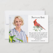 Forever in unserem Hearts Kardinal Bird Foto Beile Dankeskarte (Vorderseite)