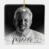 Forever in unserem Hearts Memorial Foto Keramikornament (Rückseite)