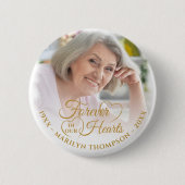 Forever in unserem Hearts Memorial Foto Name Gold Button (Vorderseite)