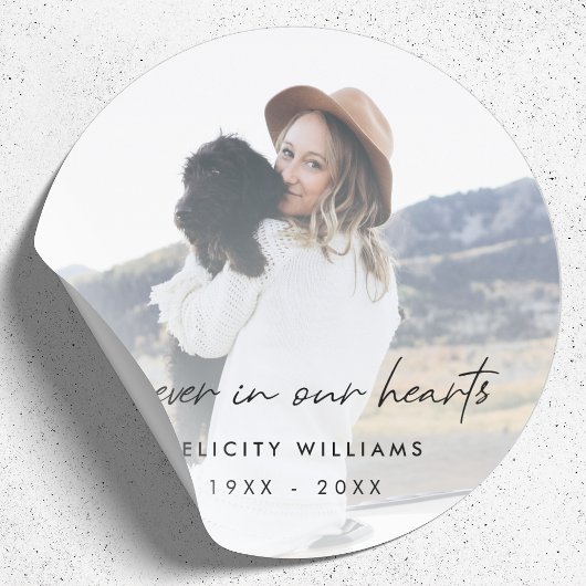 Forever in unserem Hearts Memorial Foto Runder Aufkleber