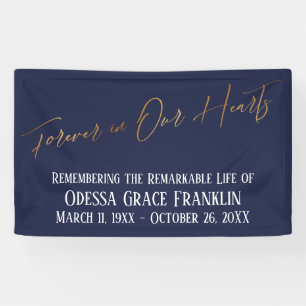 Forever in unserem Herz Gold Handwriting on Navy Banner