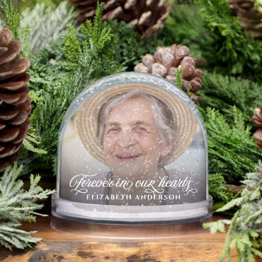 Forever in unserem Herz Kalligraphie Script 2 Foto Schneekugeln (Winter)