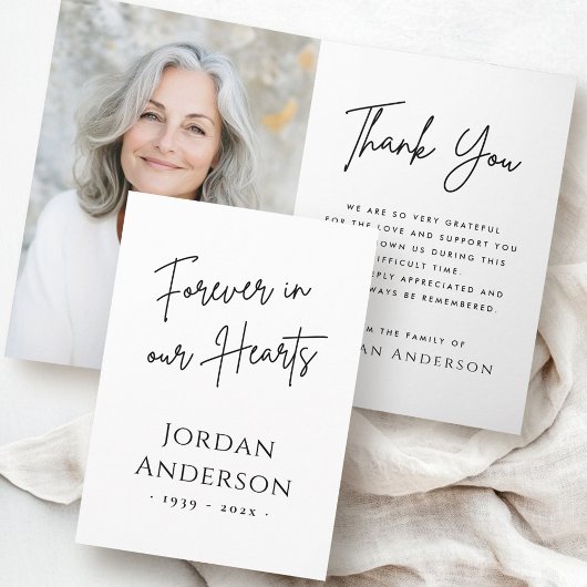 Forever in unseren Herzen Foto Beileid gefaltet Dankeskarte