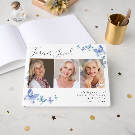 Forever Love 3 Foto Butterfy Gedenkfeier Beerdigun Gästebuch (Vorderseite Offen)