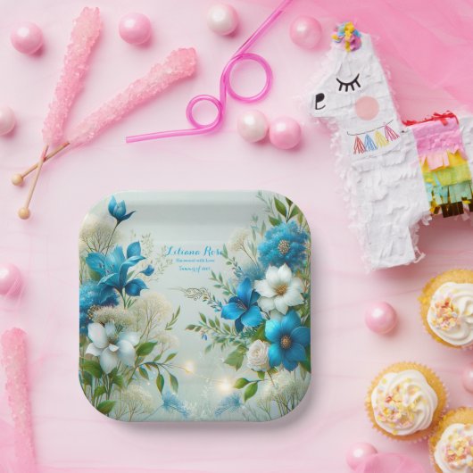 Forever Love Blue Floral Fee Brautparty Pappteller (Party)