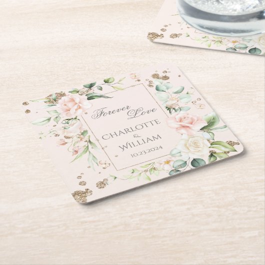Forever Love Blush Wasserfarben Datum Hochzeit Rechteckiger Pappuntersetzer (angewinkelt)