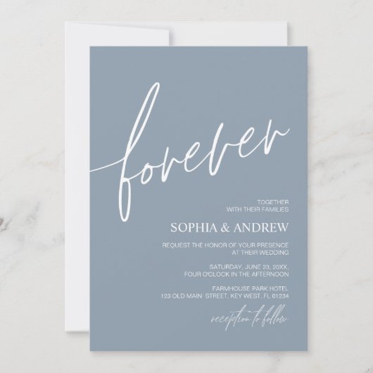 Forever Love Dusty Blue Minimalistisch Wedding Einladung (Vorderseite)