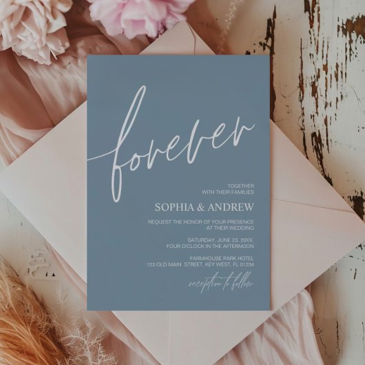 Forever Love Dusty Blue Minimalistisch Wedding Einladung