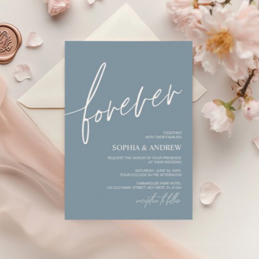 Forever Love Dusty Blue Minimalistisch Wedding Einladung