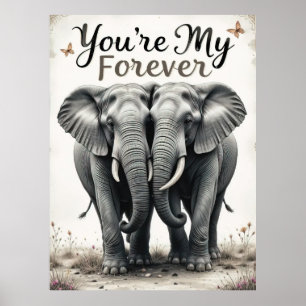 Forever Love Elephants Wildlife Art Poster