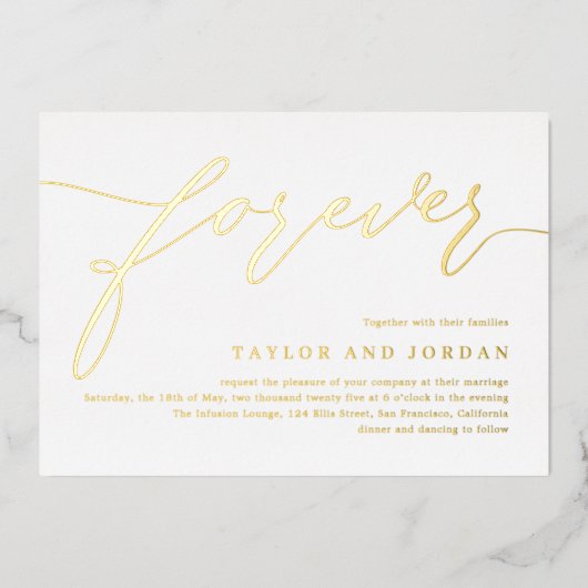 Forever Love Real Foil Hochzeit Einladung (Vorderseite)