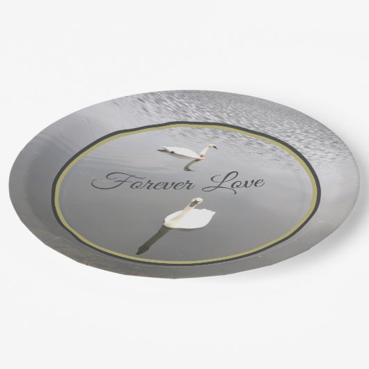 Forever Love Swans Pappteller (Schrägansicht)