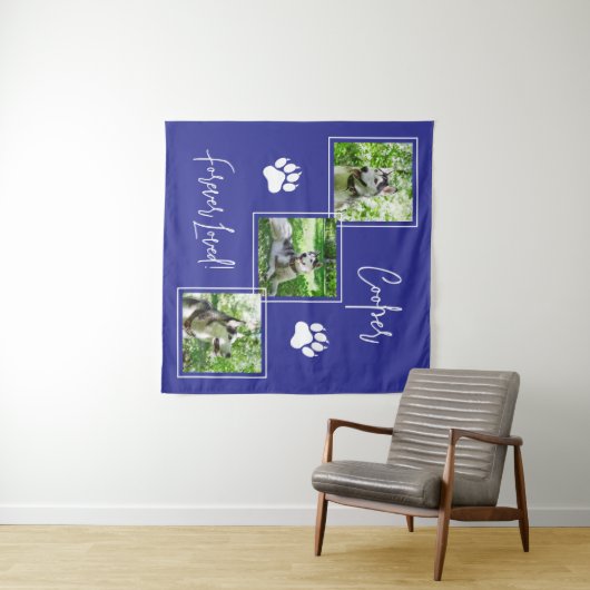 Forever Loved Blue Dog Memorial Foto Collage Wandteppich (Beispiel (Horizontal))