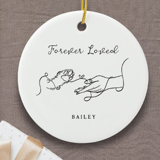 Forever Loved Pet Memorial Dog Cat Paw Print Photo Keramik Ornament