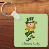 Forever Lucky Gnome & Monogram on Light Green Schlüsselanhänger (Vorderseite)