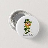 Forever Lucky Green Gnome & Clover auf Weiß Button (Vorne & Hinten)