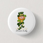 Forever Lucky Green Gnome & Clover auf Weiß Button (Vorderseite)