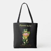Forever Lucky Green Gnome & Gold Confetti auf schw Tasche (Rückseite)