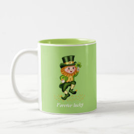 Forever Lucky Green Gnome & Monogram on Lime Green Zweifarbige Tasse