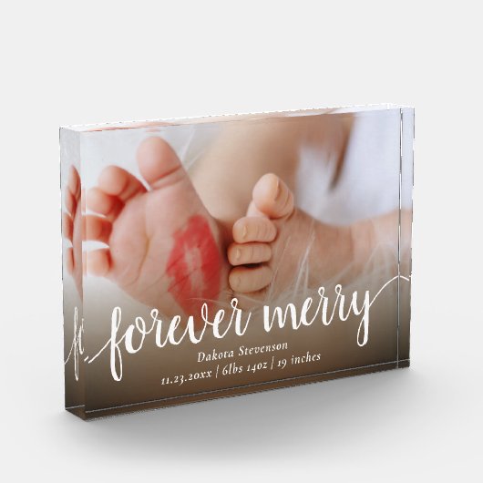 Forever Merry | Lässiges Script Birth Stat Keepake Fotoblock (Links)