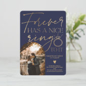 Forever Ring Foto Bogen Gold Marine blaue Verlobun Ankündigung (Stehend Vorderseite)