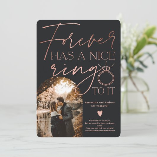 Forever Ring Foto Bogen Rose Gold Verlobung Ankündigung (Stehend Vorderseite)