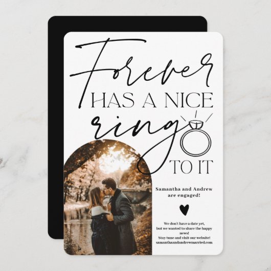Forever Ring Foto Bogen Schwarz-weiße Verlobung Ankündigung (Vorne/Hinten)