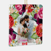 Forever Rose Floral Personalisierten Paare Foto Keramikornament (Rechts)