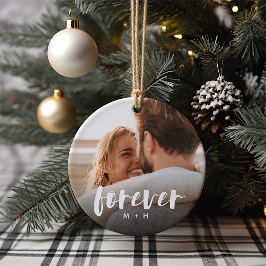 Forever Script Overlay Personalisierte Paare Foto Keramik Ornament